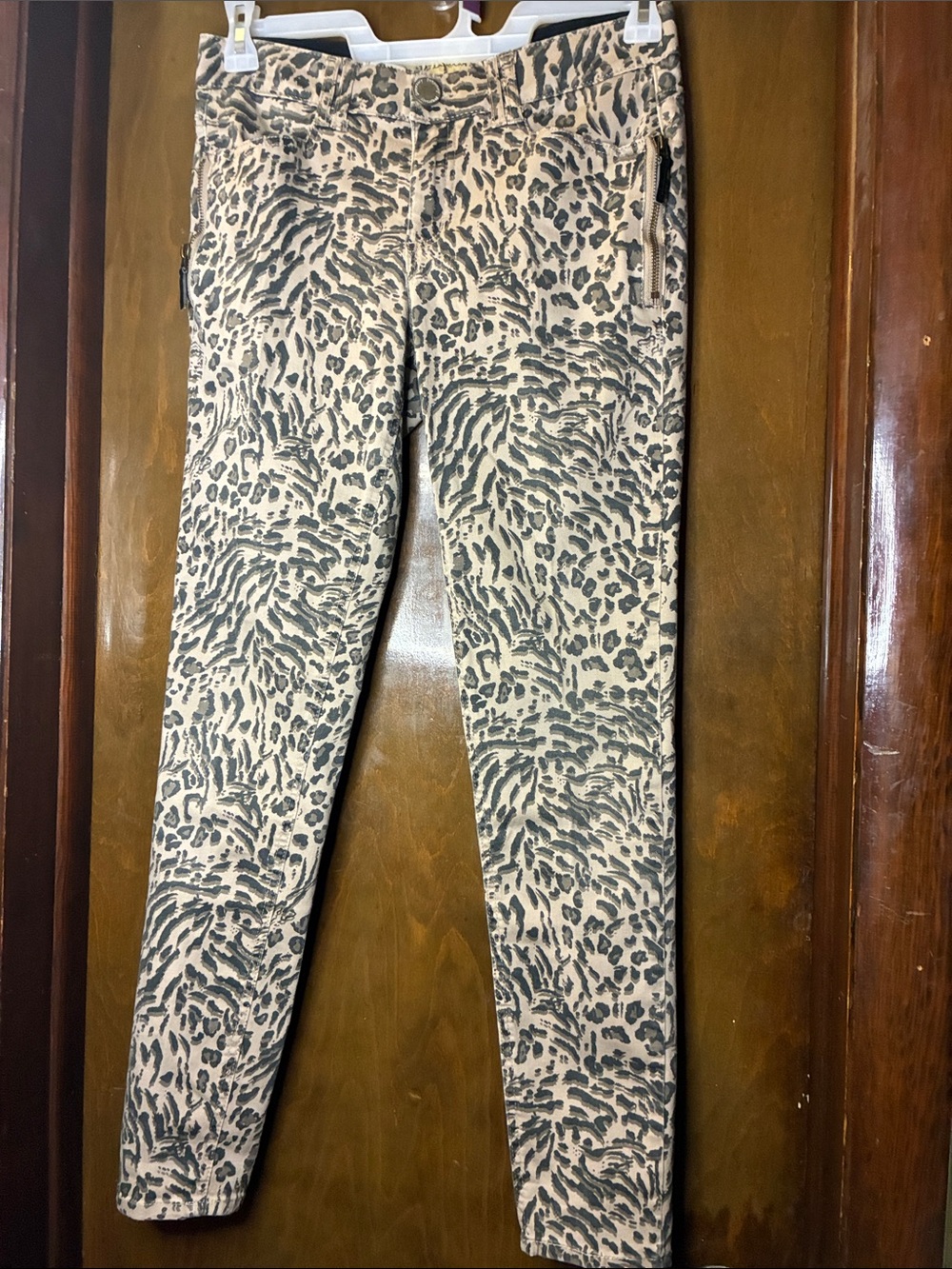 Democracy Leopard Print Skinny Pants - Beige and Charcoal